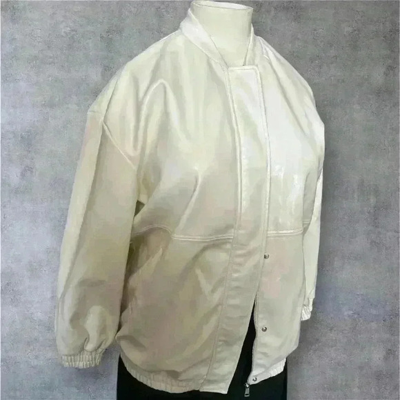 Maeve by Anthropologie ivory women's Oversized Faux Leather Bomber Jacket size L - Picture 5 of 13
